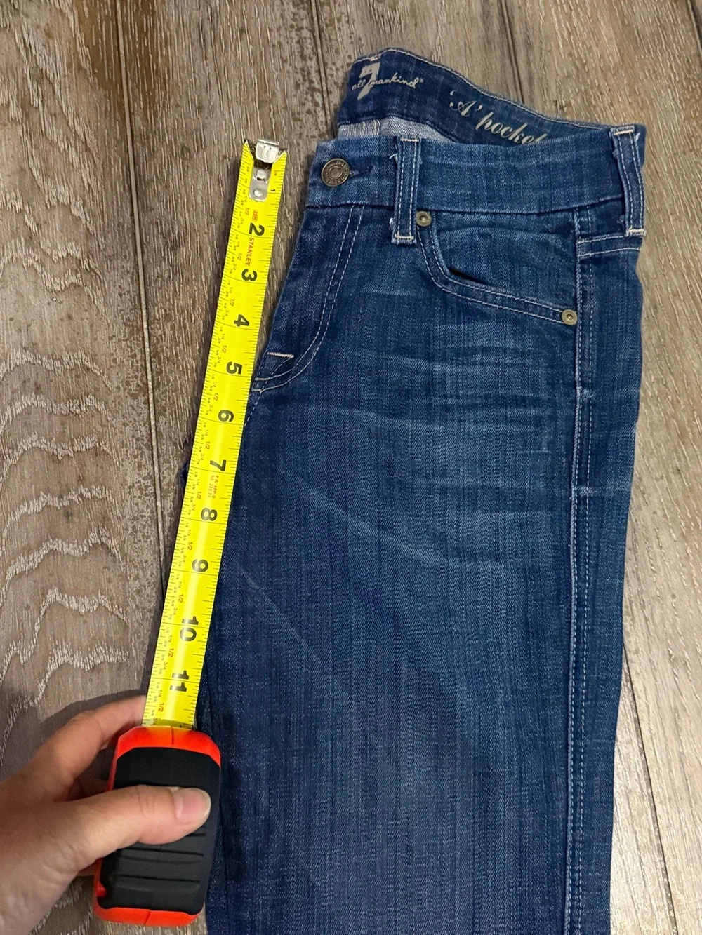 7 For All Mankind Women's Dark Blue “A” Pocket Bootcut Jeans - Picture 9 of 14
